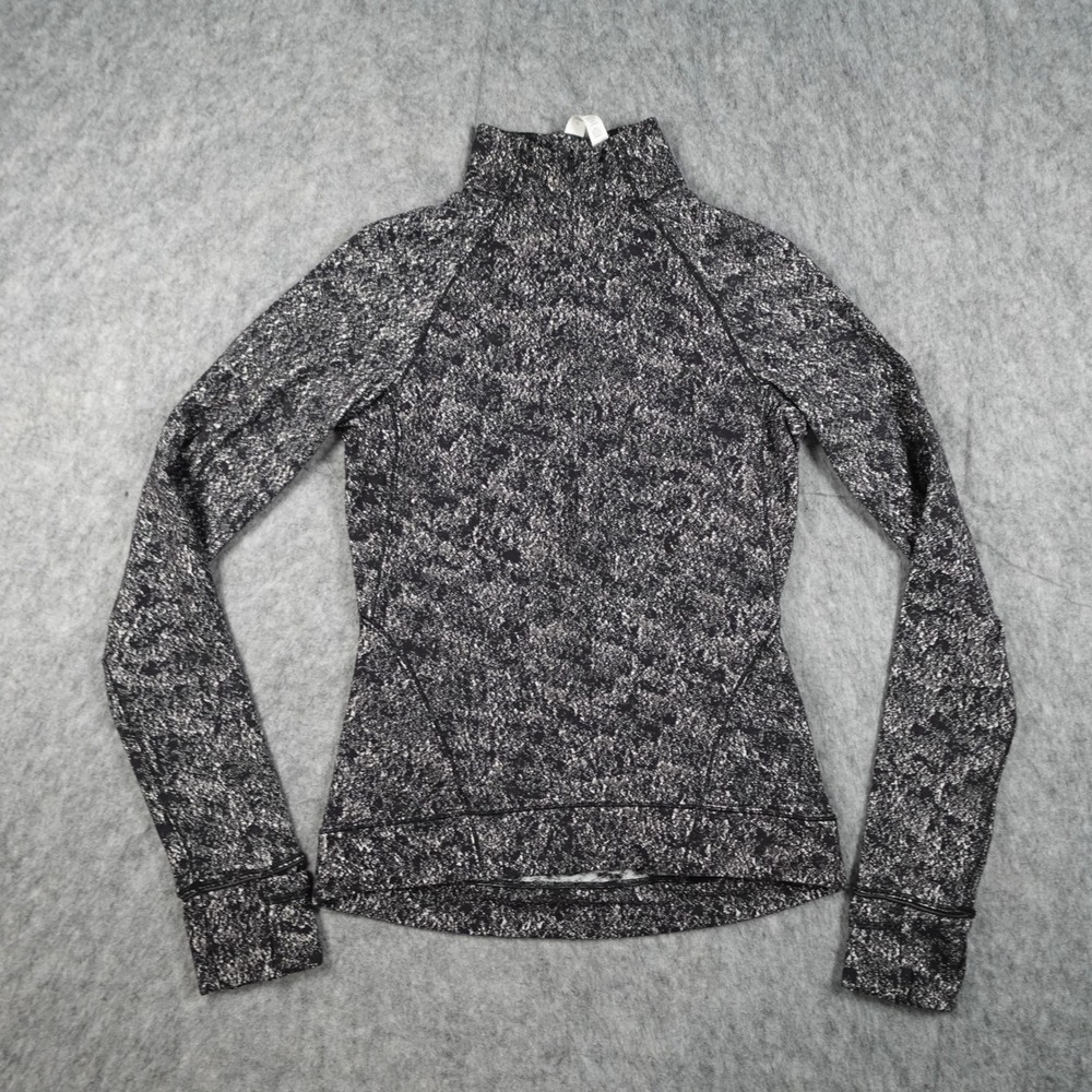 Lululemon Top Women 4 Black White Jacquard Outrun The Elements 1/2 Zip Athletic